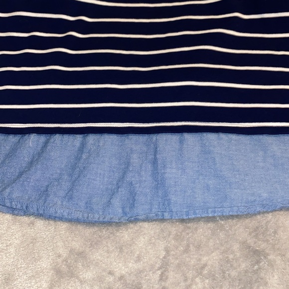 Kim Rogers Nautical Navy Striped Over Denim Layered-Look 3/4 Sleeve Anchor Top - Picture 8 of 16
